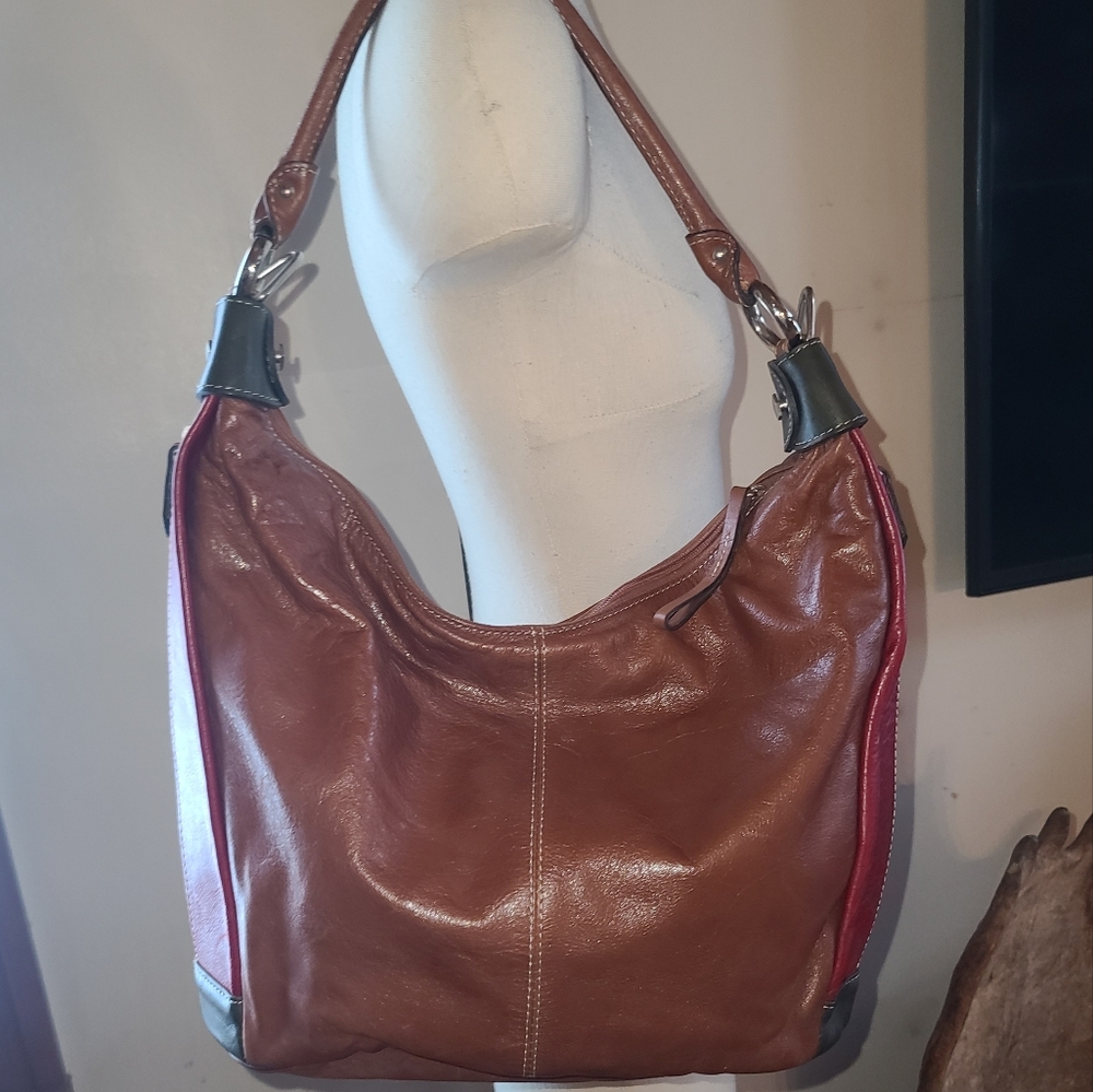 Cuero Vaca Leather Concealed Carry Purse, Brown & Red